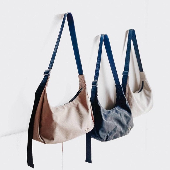 Khaki Washed Canvas Crossbody Hobo Bag with Adjustable Logo Strap - Picture 1 of 3